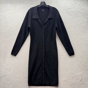 Quince Sweater Dress Black Collared Buttons Heritage Academia Office Women’s L